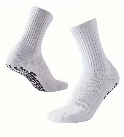 GripZone Plain Grip Socks | Anti-Slip Football Crew Socks (Black & White)