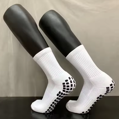 GripZone Plain Grip Socks | Anti-Slip Football Crew Socks (Black & White)