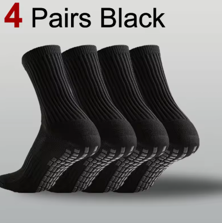 GripZone Plain Grip Socks | Anti-Slip Football Crew Socks (Black & White)