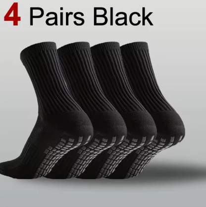 GripZone Plain Grip Socks | Anti-Slip Football Crew Socks (Black & White)