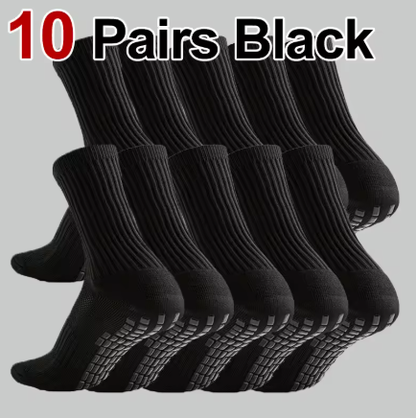GripZone Plain Grip Socks | Anti-Slip Football Crew Socks (Black & White)