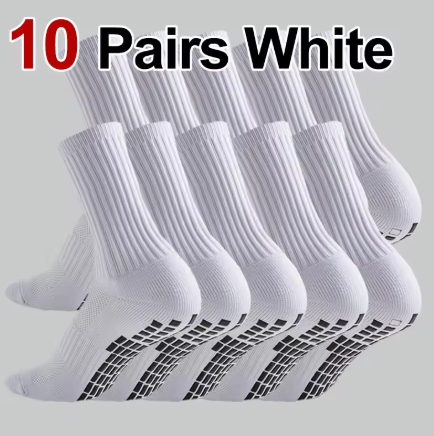 GripZone Plain Grip Socks | Anti-Slip Football Crew Socks (Black & White)