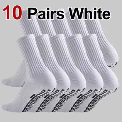 GripZone Plain Grip Socks | Anti-Slip Football Crew Socks (Black & White)