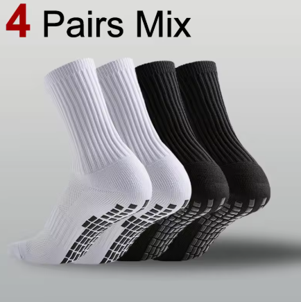 GripZone Plain Grip Socks | Anti-Slip Football Crew Socks (Black & White)