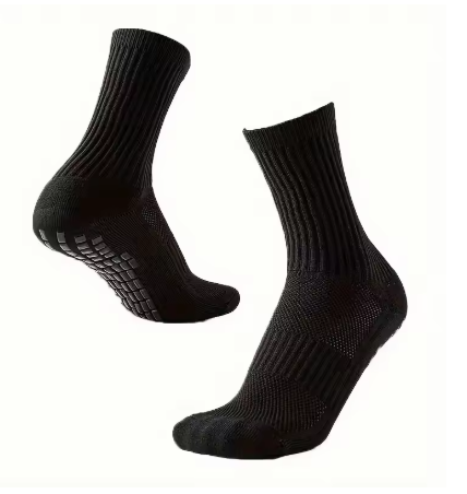 GripZone Plain Grip Socks | Anti-Slip Football Crew Socks (Black & White)