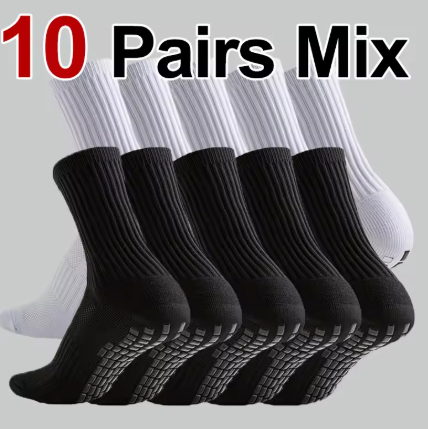 GripZone Plain Grip Socks | Anti-Slip Football Crew Socks (Black & White)